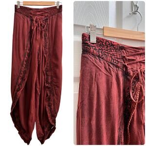 Fabulous Boho Embroidered Tulip Cut Side Slit Harem Pant Free Size XS/S Hippie